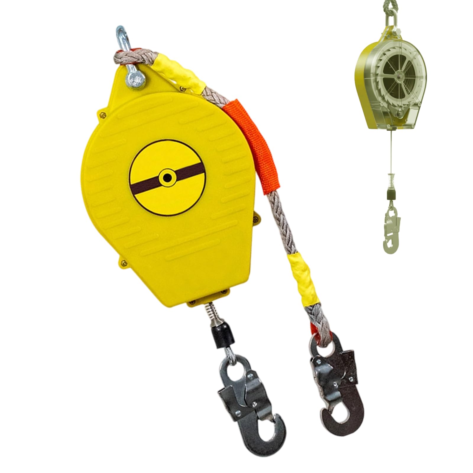 Dispositivo Anticaduta Retrattile Certificato, 150 KG Dispositivo Anticaduta Tetto con Doppia Serratura, Giallo/Verde Kit Imbracatura Anticaduta Tetto e Lavoro Aereo(Giallo,10 metri)