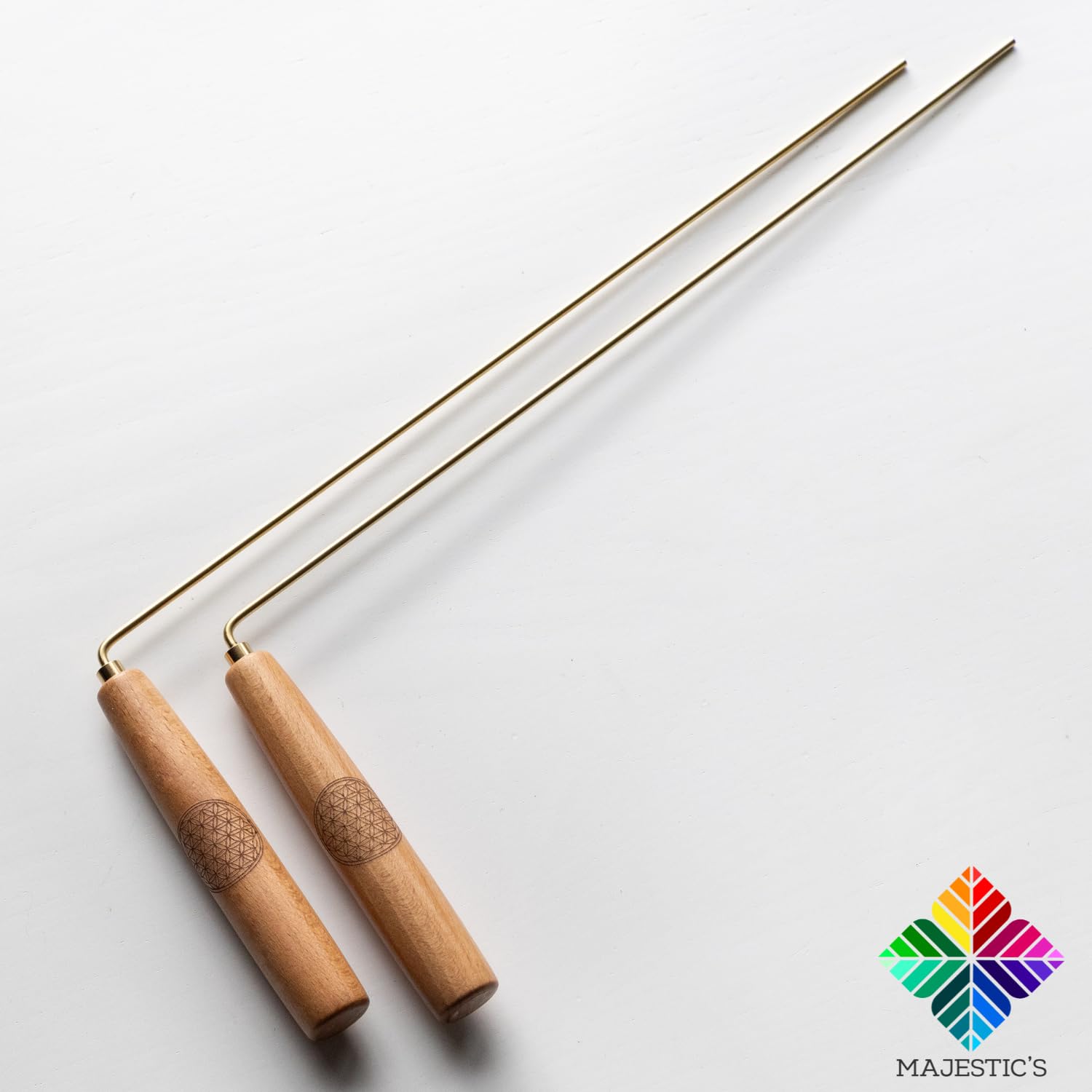 Baguettes de sourcier PRO en Bois de Hêtre, avec Fleur de vie gravée sur le manche - Baguettes de Radiesthésie avec Tige en Métal/Laiton + Sac de Rangement