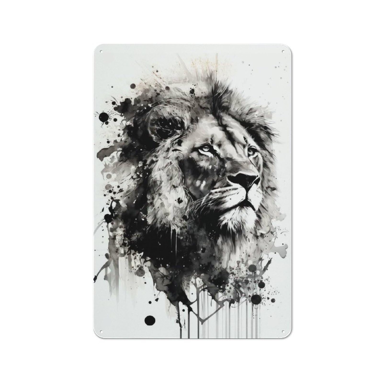 Black Lion Watercolor Retro Metal Sign 30x20cm for Garden Room Or Summerhouse, A Decorative Christmas Gift for Summerhouse Decorators