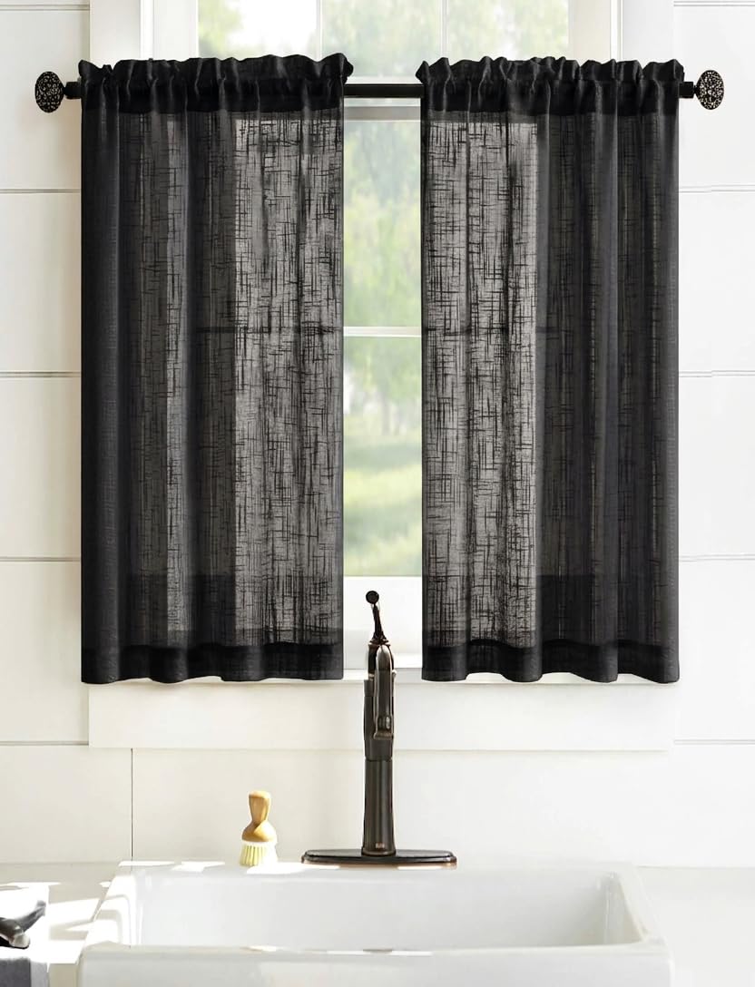 COPPIA TENDE BOUCLÈ EFFETTO LINO TINTA UNITA SEMITRASPARENTE CON PASSANTE (NERO, 240A x 60L cm (2 Pannelli))