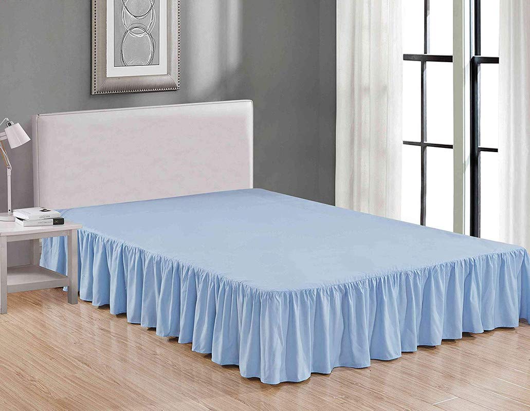 Light Blue Bed Skirt Ruffle - Dust Ruffle - Easy Fit with 16 Inch Tailored Drop - Shrinkage and Fade Resistant with 600 TC 100% Egyptian Cotton 16'' Frill bedsheet Skirt-image-36