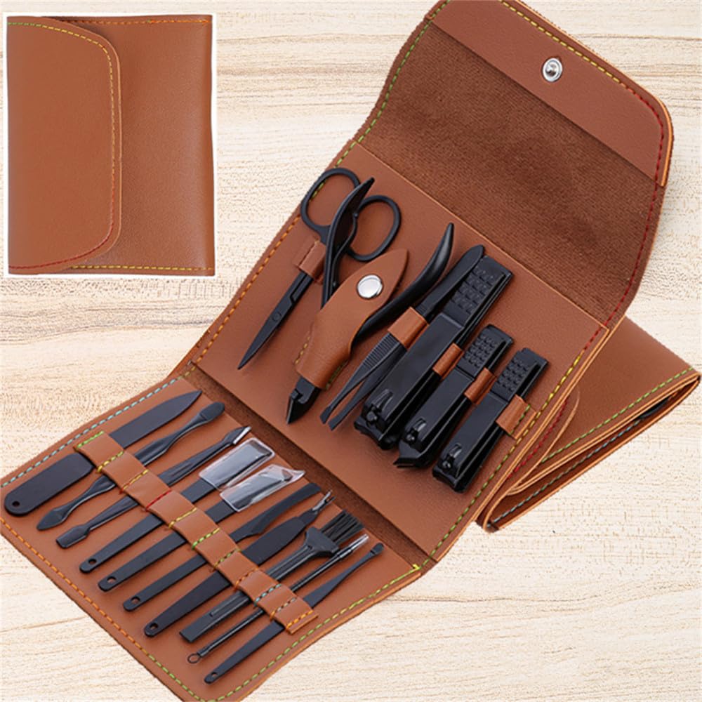Tagliaunghie Completo, tagliaunghie, forbicine per Unghie, Custodia Pieghevole, Lima per Unghie, 16 Pezzi, Colore: Nero (16 Pezzi, Colore: Nero)