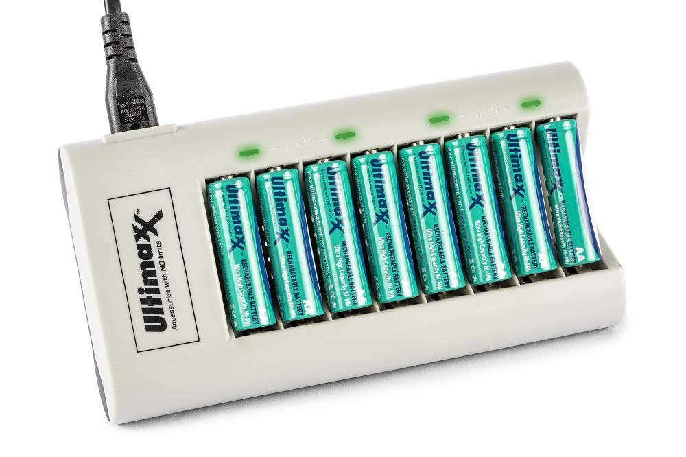 Ultimaxx 8 AA 3150mAh Ni-MH/Ni-CD Rechargeable Batteries + Rapid Battery Charger