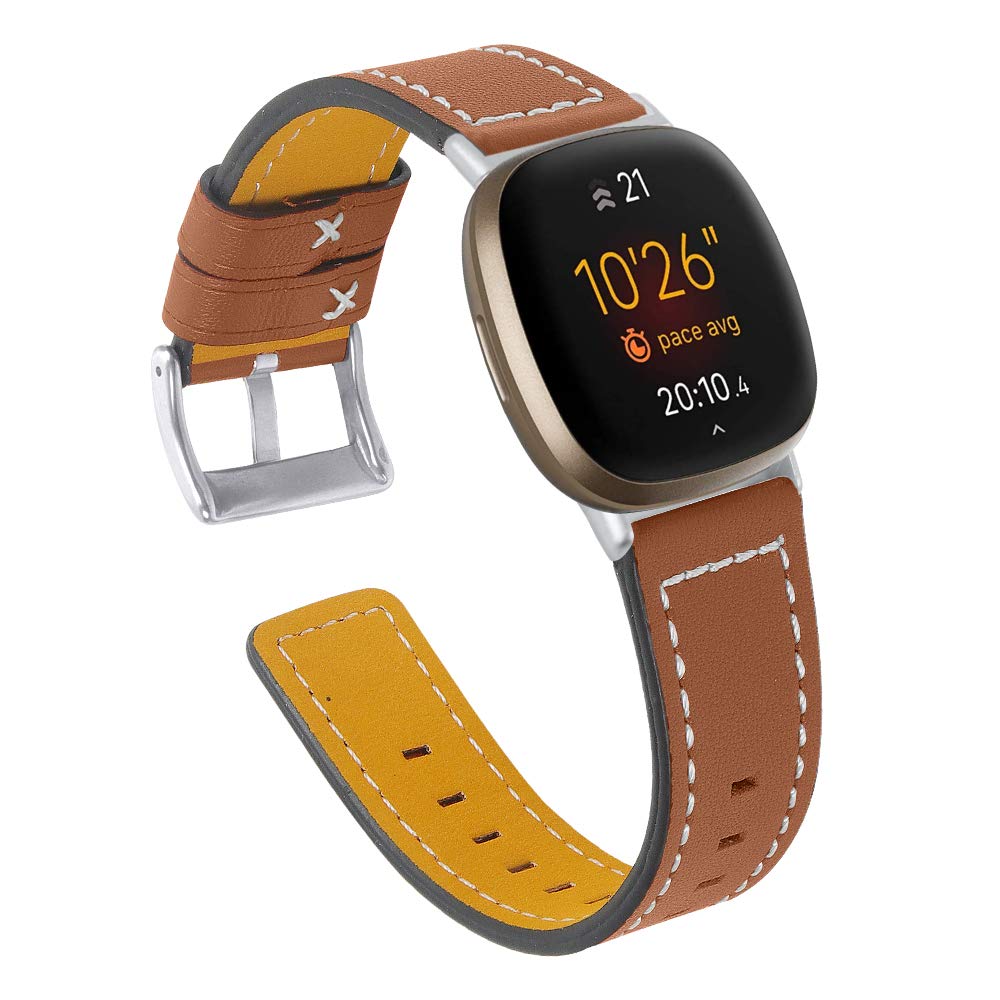 AISPORTS Compatible with Fitbit Sense 2/Versa 4 Strap Leather for Women Men, Soft Breathable Leather Sport Wristband Metal Clasp Bracelet Replacement Band for Fitbit Sense 2/Versa 4