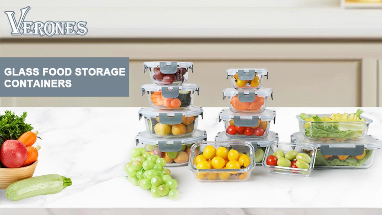 VERONES Lot De 10 Récipients Verre Pour Meal Prep - Hermétiques Micro-ondes Et Lave-vaisselle