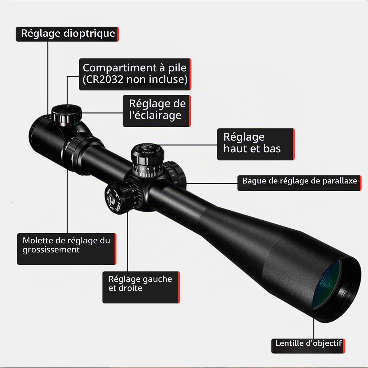 Paike 10-40X50 Illuminé Rouge Vert Dot Parallaxe Côté Roues Viseur Optique