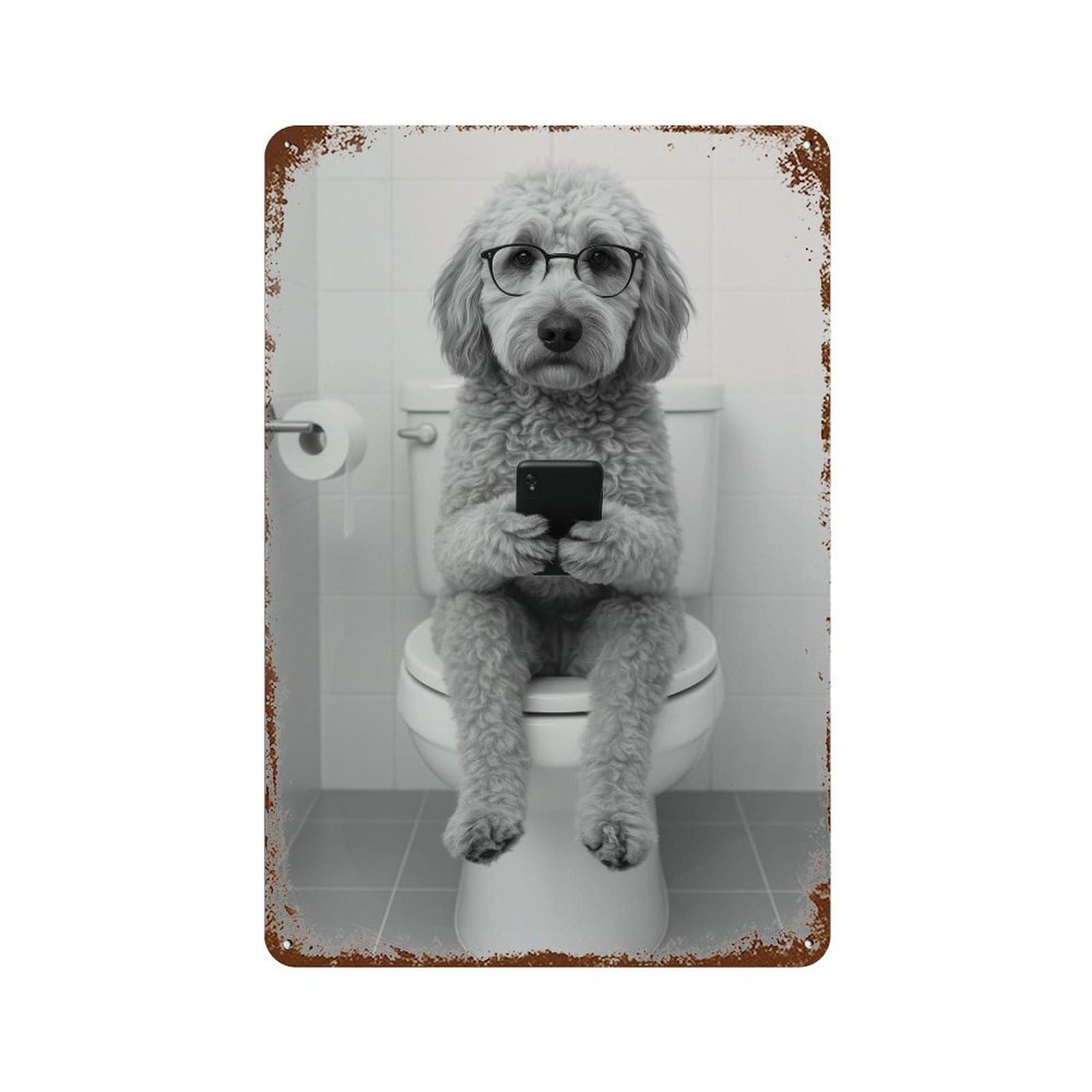 xiaoxiaoshen Goldendoodle on Toilet Print Wall Decor Art Metal Tin Poster Modern Home Decor Art Home Bar Shop Decorations Vintage Sign 30x20cm