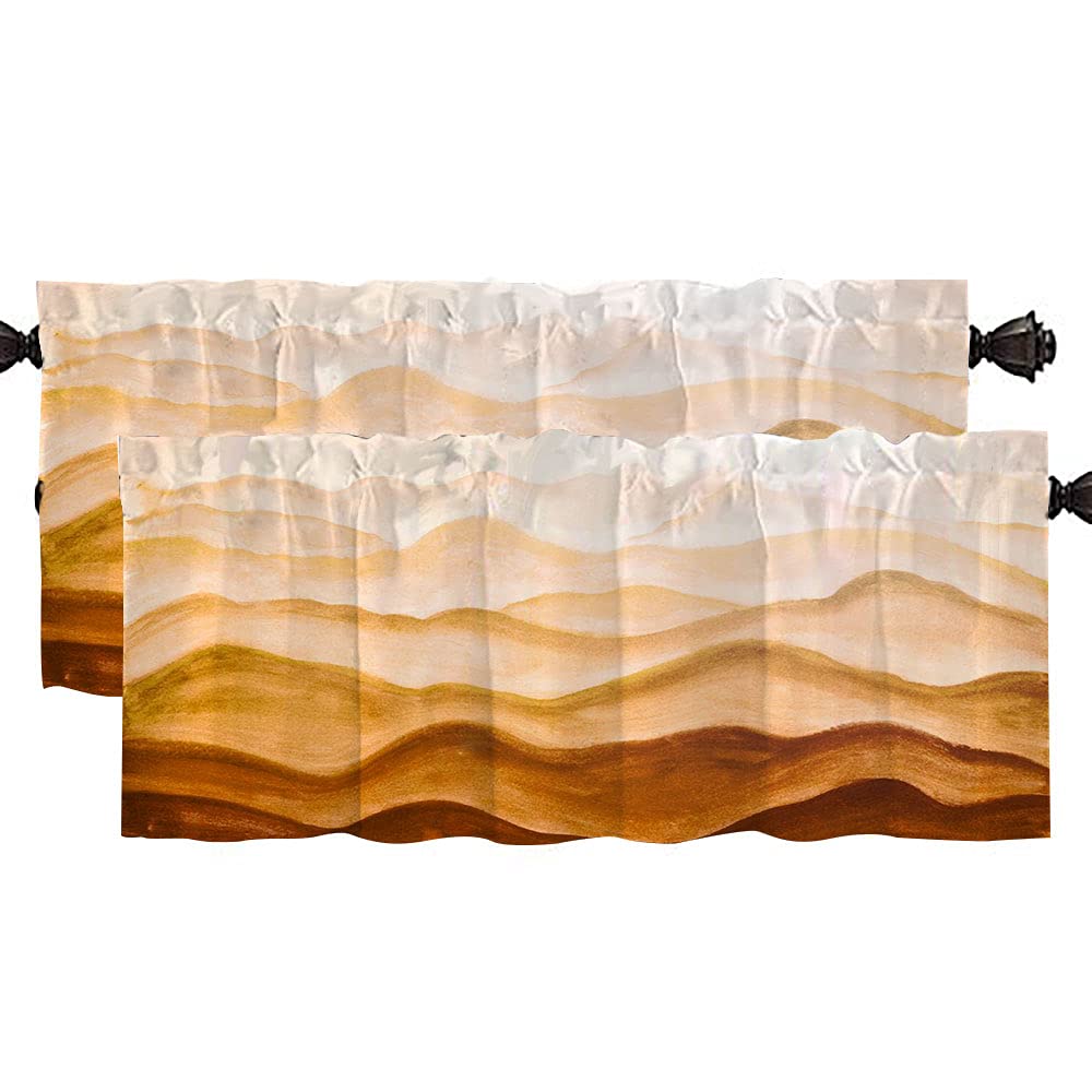 TOMWISH Mountain Valence Curtains for Windows Mountains Painted Watercolor Kitchen Valances for Windows Farmhouse 2 Panels for Bedroom Kids Child Baby Nursery Room Kitchen 52X18 Inches,Brown