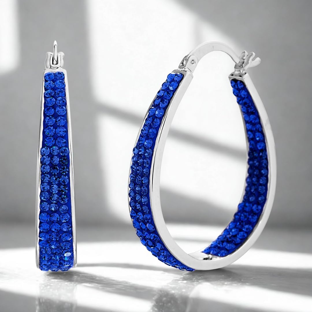 Devin Rose Oval Inside Outside Hoop Earrings for Women Faceted Sparkle Crystals - Image 4