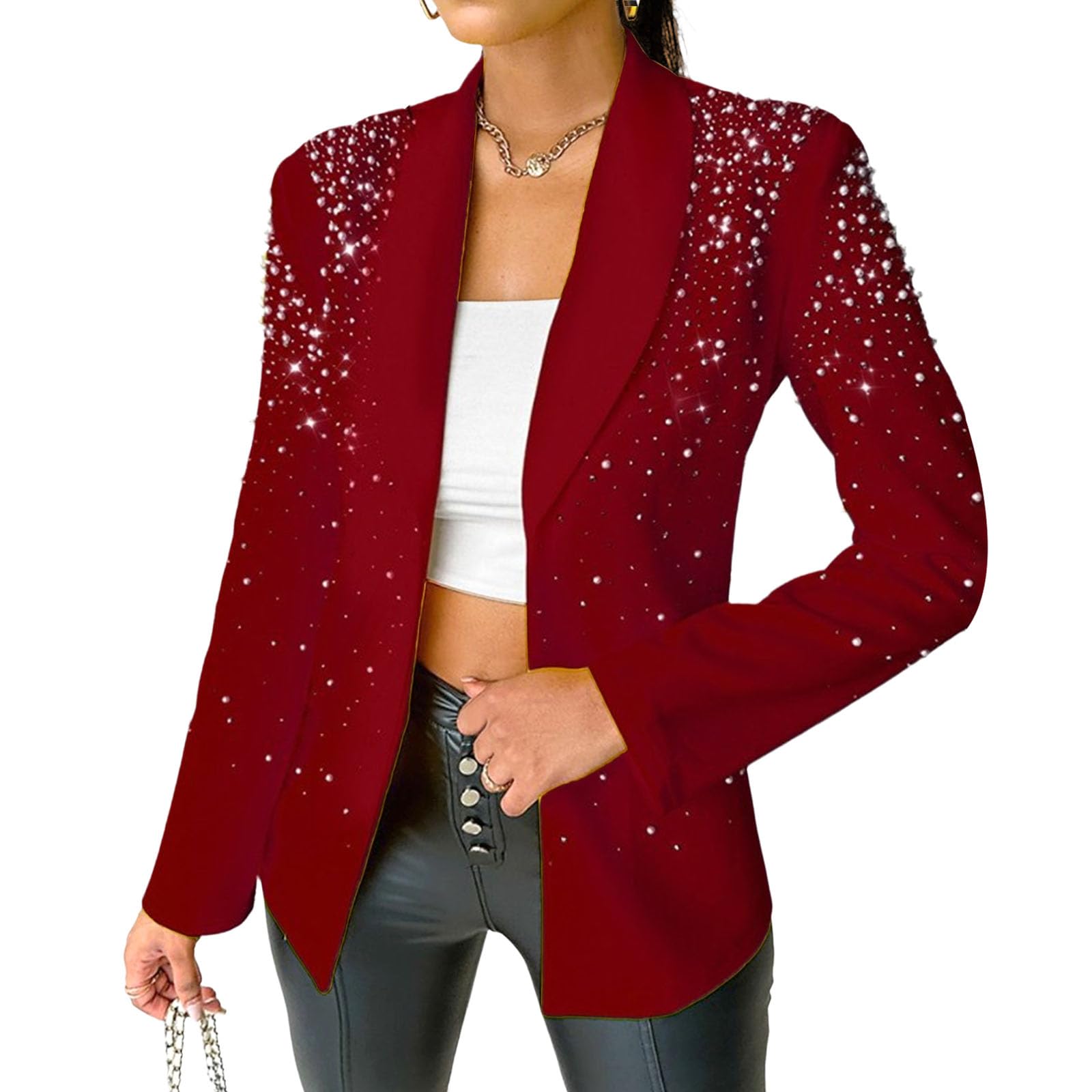 Casual Blazers for Women Business Casual Blazer Jacket Rhinestone Decor Open Front Blazer Coat
