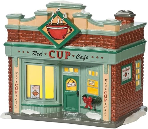Department 56 Snow Village Red Cup Café Lit House