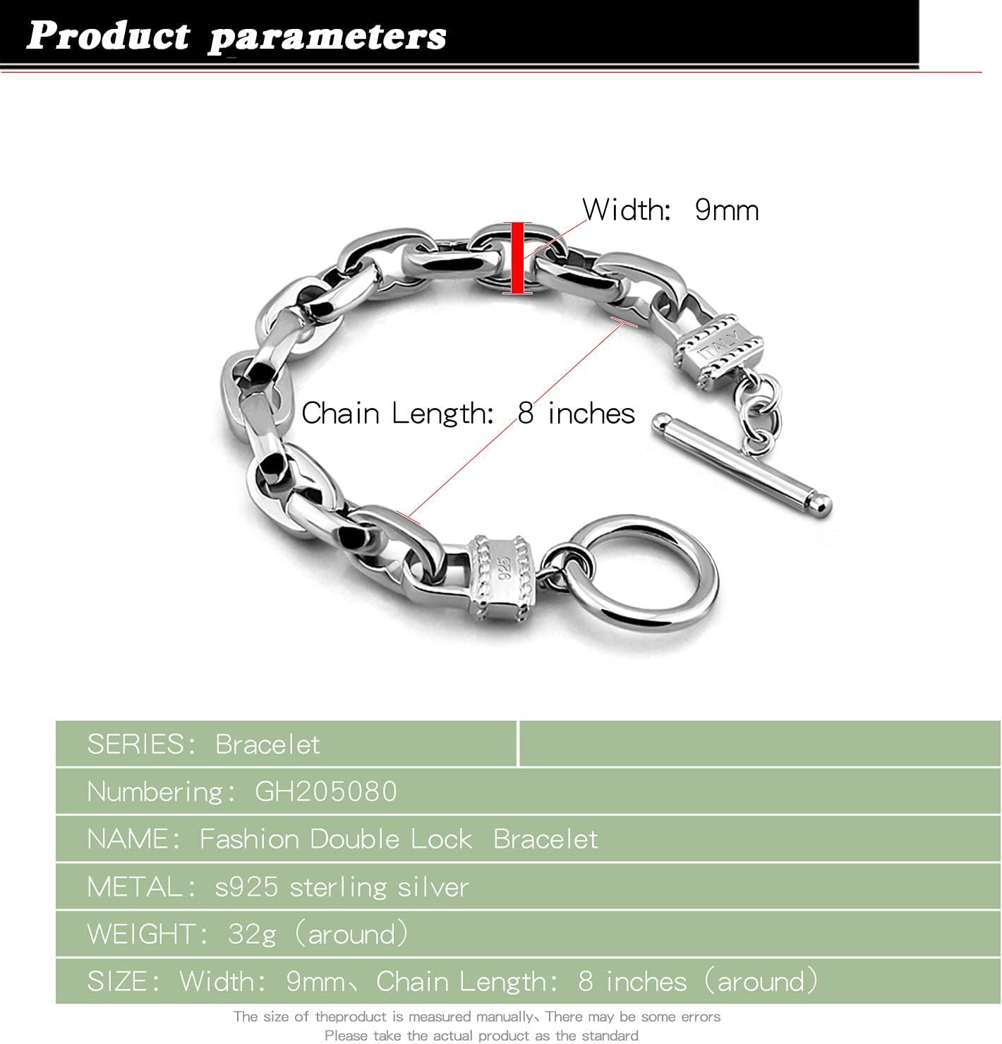 Dankadi Punk Men & Woman Solid Silver Bracelet Jewelry 925 Sterling Silver Rolo Chain 10MM 7 "8" 9 "10" Charm Lock Bangle Hip Hop Accessories - Image 3