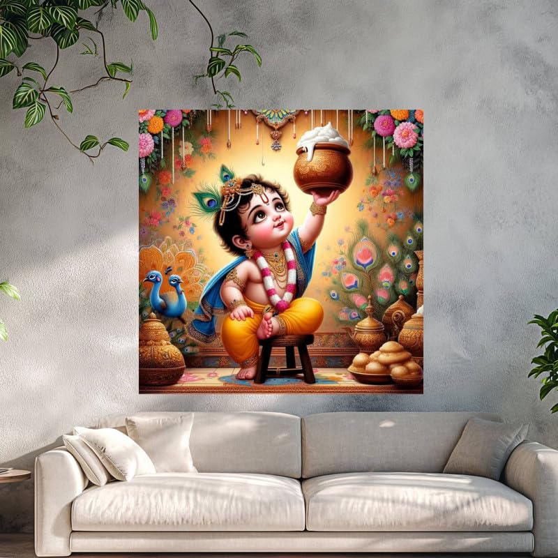 Image of British Terminal Cute little Bal Gopal Baby God Krishna| Kanha Ji | Laddu Lord Makhan Chor Painting Religious Poster for Pregnant Women for wall (matt thin vinyl,sticker,multicolor,unframed)| bj262