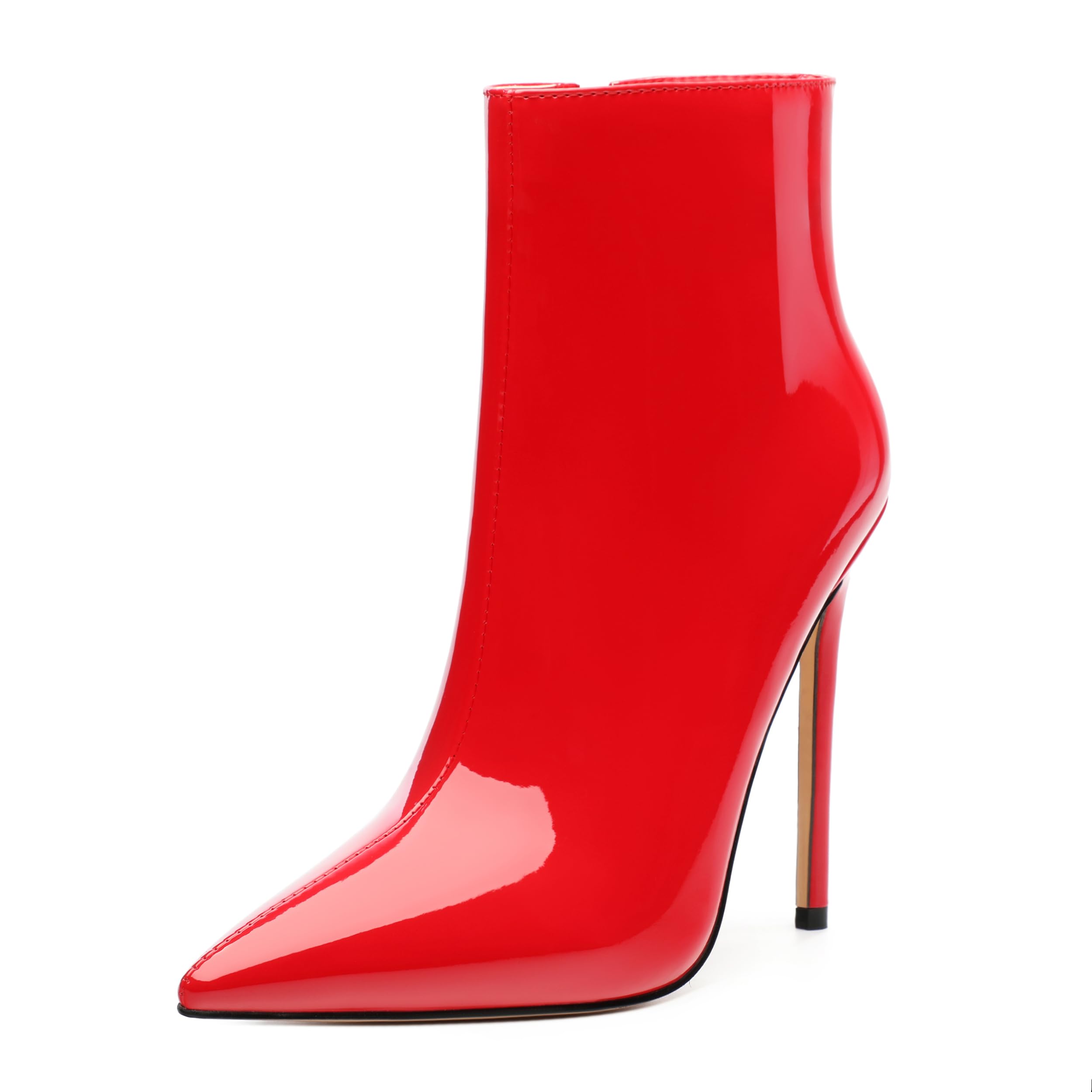 FOGEENA Ankle Boots for Women Pointed Toe Stiletto High Heel Patent Leather Side Zipper 4 7 Inch Short