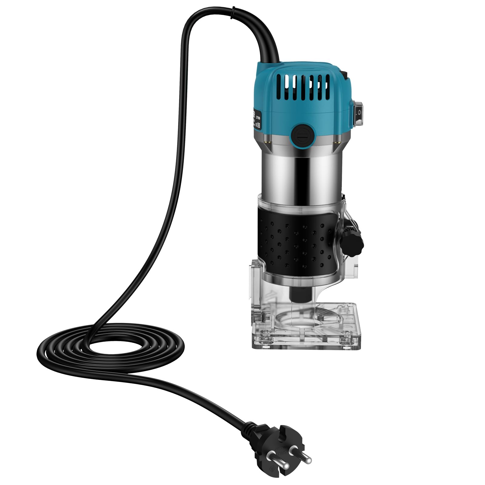 JiGiU Fresadora de Madera 800W Rebajadora Eléctrica 6.35mm(1/4 pulgada) 30000r/min con Función de Control de Velocidad para Ranurado Rectificadora con 15piezas Fresas