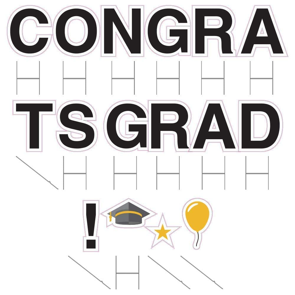 Vispronet Congrats Grad Yard Signs with Stakes – Each Letter is 18in Tall – Includes Bonus Star, Grad Cap and Balloon – Weather-Resistant Signs and Steel Stakes