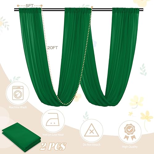 Miniatura 3 de FUHSY Cortinas de techo verde esmeralda, cortinas de arco de boda, cortinas de telón de fondo de gasa de 5 x 20 pies, 2 paneles de cortinas de techo