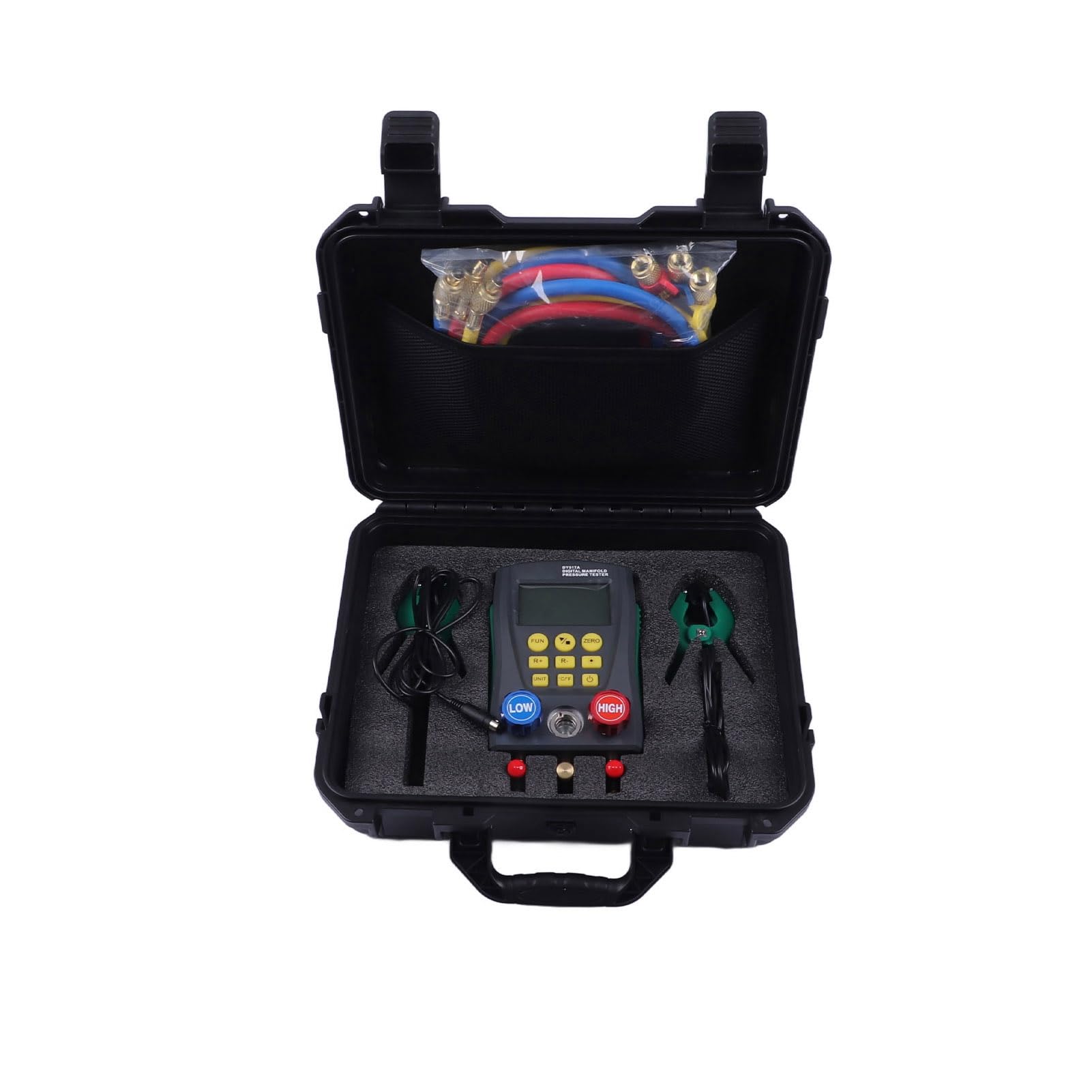 Medidor de Presión de Refrigeración Digital Probador de Pantalla LCD Preciso para Reparación y Mantenimiento de Aire Acondicionado, Material ABS Duradero, Incluye 3 Tubos de Conexión de
