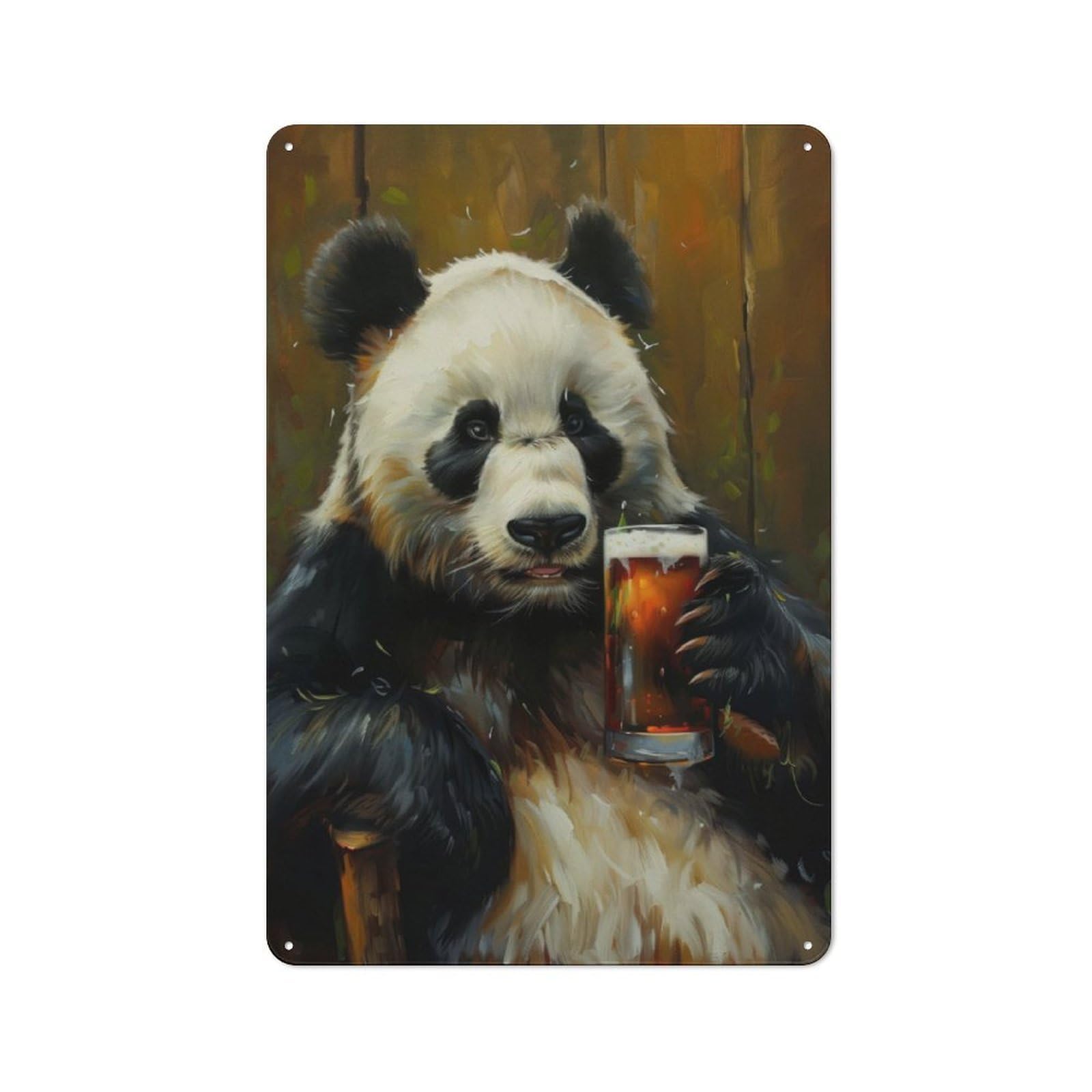 Junmoney Beer Drinking Panda Printed Metal Sign 30X20cm For Bar Or Restaurant, For Kitchen, Dining Room And Home Bar Wall Decor