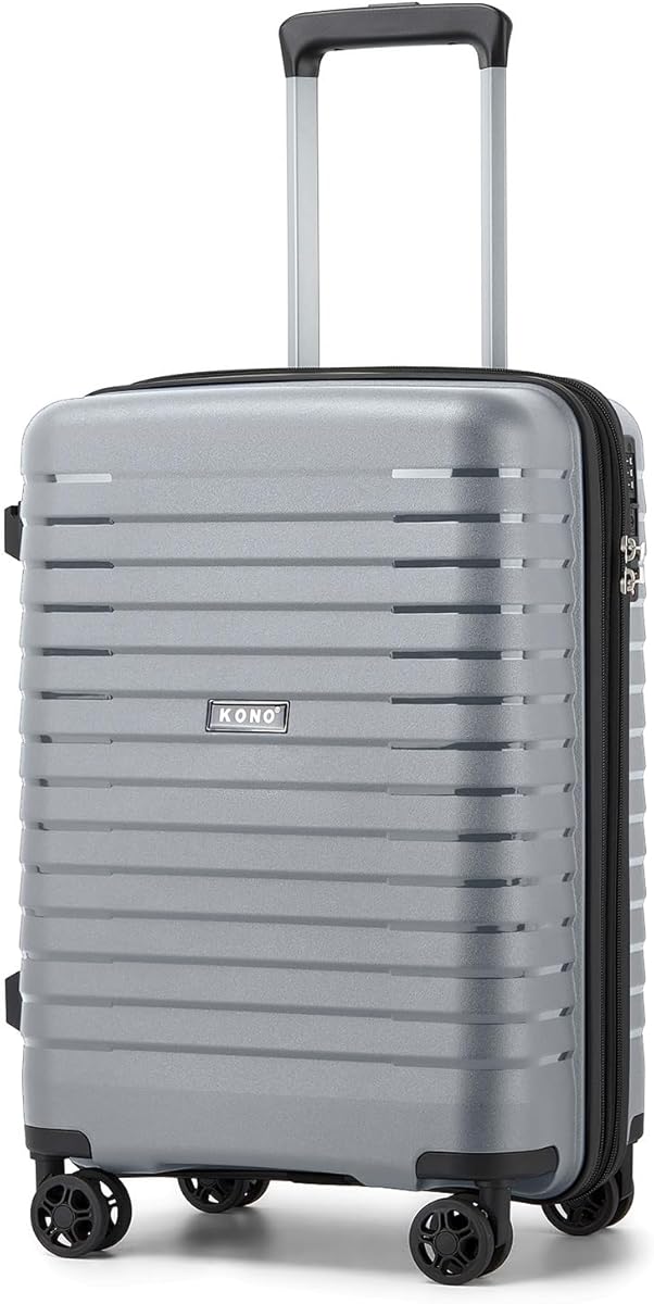 Kono Valise Cabine Rigide en PP 53.5 cm - Bagage à Main avec 4 Roues Silencieuses en TPE, Trolley Extensible avec Porte-gobelet et Serrure TSA (20", Gris)