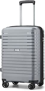 Kono Valise Cabine Rigide en PP 53.5 cm - Bagage à Main avec 4 Roues Silencieuses en TPE, Trolley Extensible avec Porte-gobelet et Serrure TSA (20", Gris)