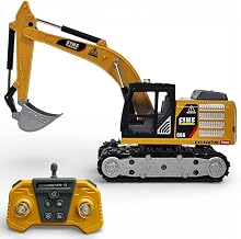 EXOMOON 3-in-1 RC Excavator Toy | Construction Truck with Alloy Bucket, Rock Breaker & Grapple | 680° Rotatable 2.4GHz Sandbox Vehicle | Lights & Sounds | Gift for Boys & Kids Ages 4-7 8-12