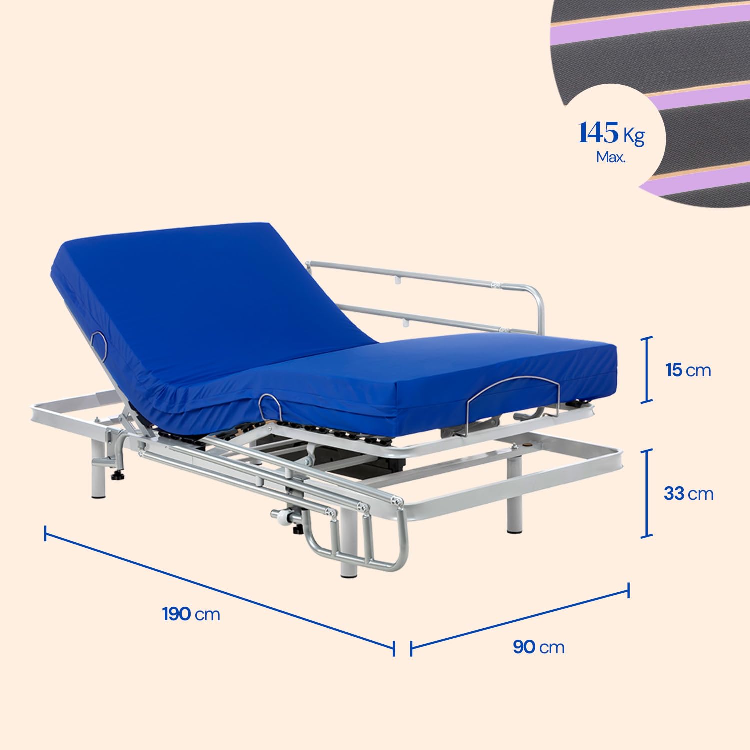 Geriafy – Letto elettrico regolabile con materasso Professional HR, Fodera impermeabile | Telecomando wireless (90x190 cm, Sponde letto)