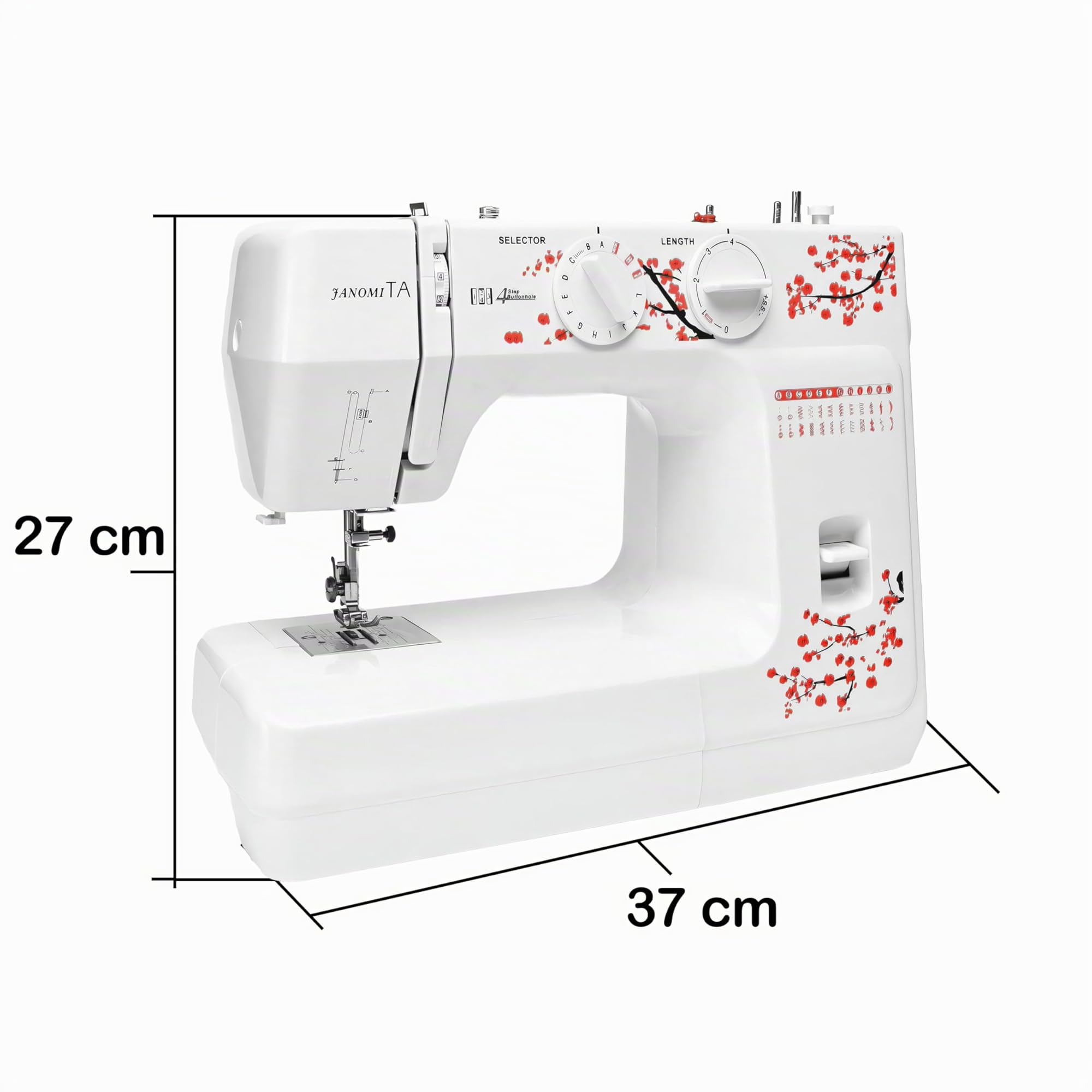 Retoo Máquina de coser de 4 velocidades, 48 puntadas, muchos accesorios, fácil de usar, juego de accesorios, iluminación, juego de costura, para principiantes y expertos, brazo libre, 37 x 27 cm