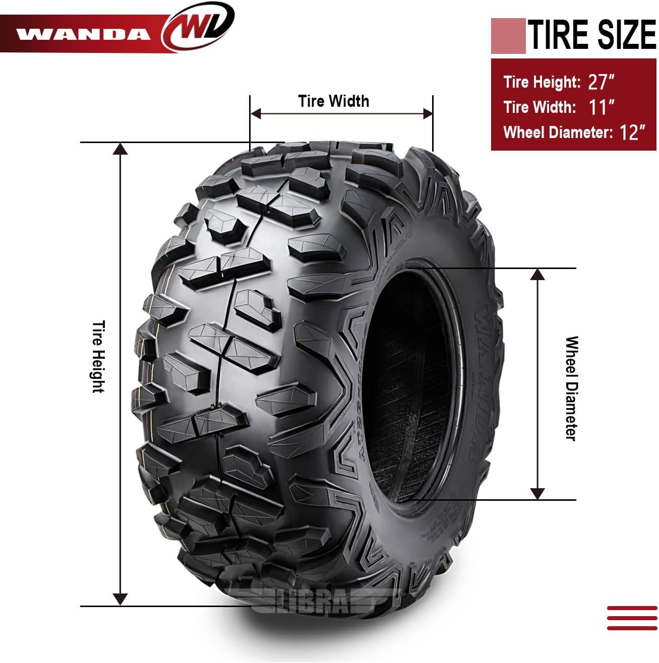 WANDA Set of 2 ATV UTV Rear Tires 27x11-12 for 2017 Polaris Ace 900XC