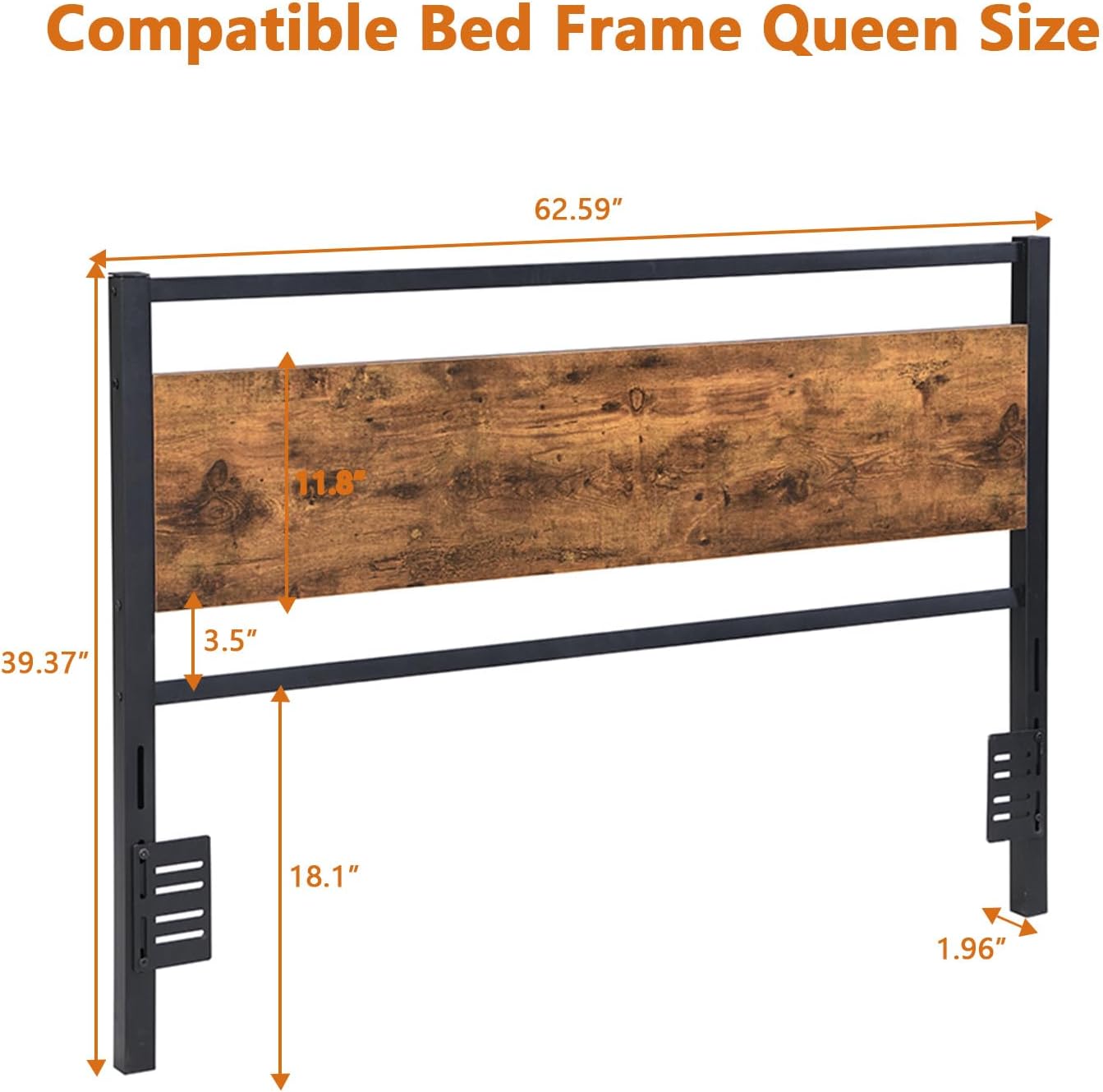 Headboard for Queen Size Bed, Adjustable Height Headboard with 2 Shelves Storage, Wooden Head Board with Charging Station and Matel Frame for Different Beds, Easy Assembly (Queen)