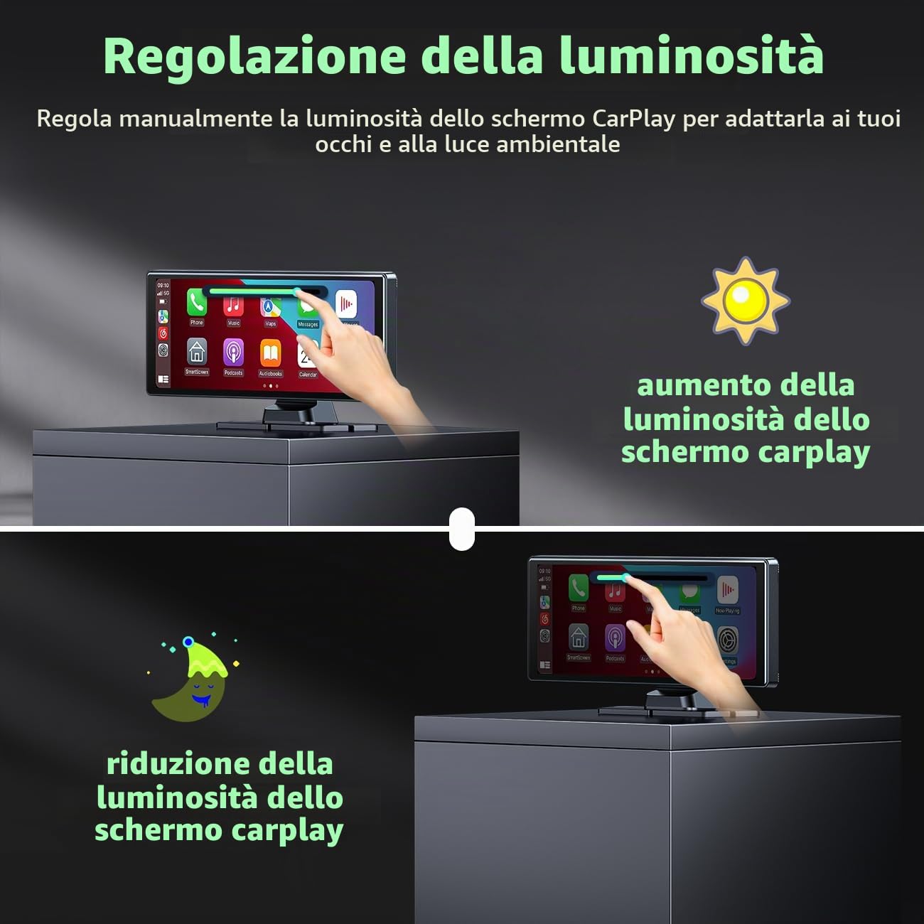 LAMTTO Schermo CarPlay Per Auto Portatile Carplay Wireless Android Auto 9,26" Touchscreen Autoradio Bluetooth Senza Fili Stereo con Mirror Link/Navigazione/Assistente Vocale/AUX/FM per Tutti i Veicoli