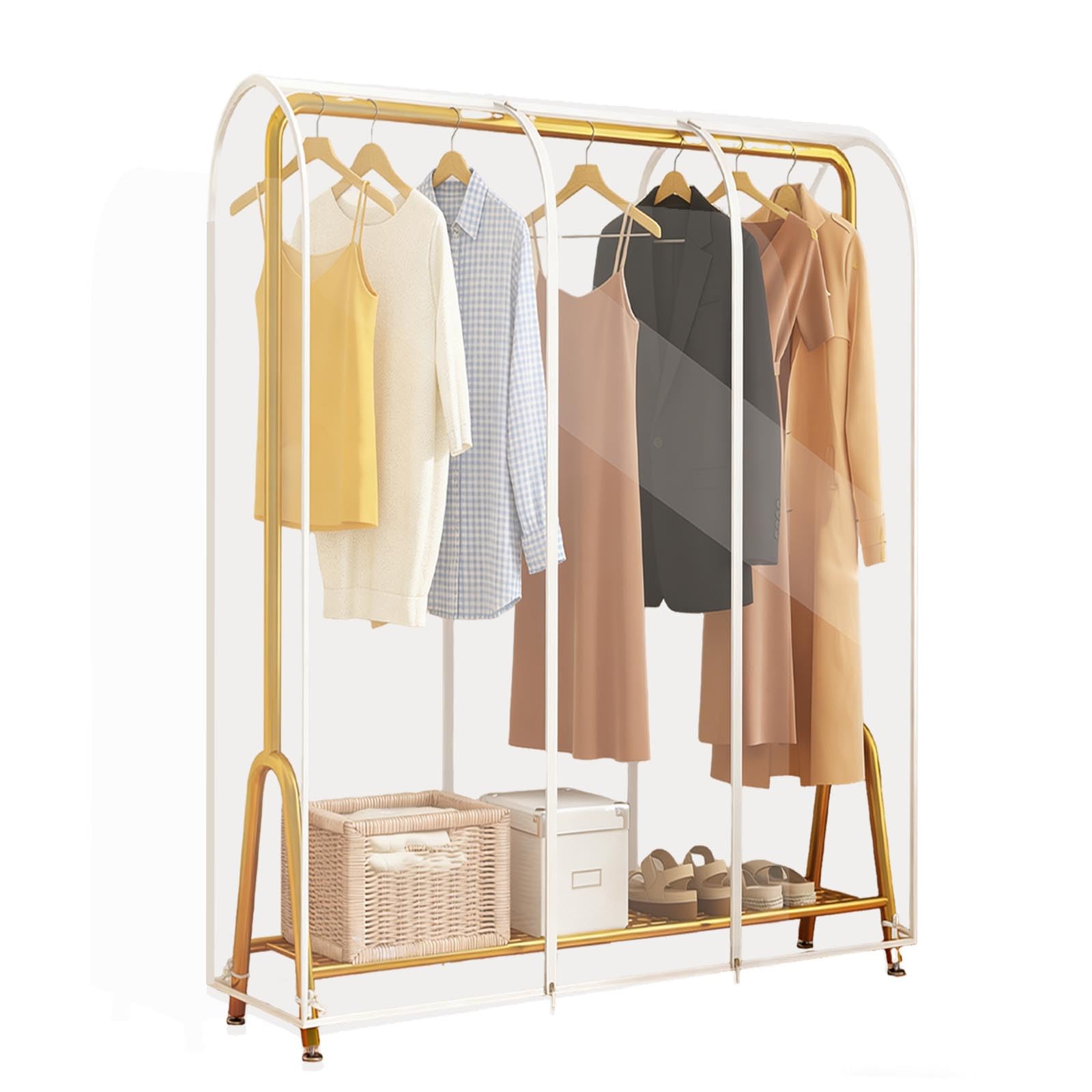 CAAGGMM Dustproof Clothes Rail Cover, 110 cm Transparent Cloth Garments Rail Protector, Zipped Cover Clear Protective Zip Over Bag, for hanging coat racks, Transparent