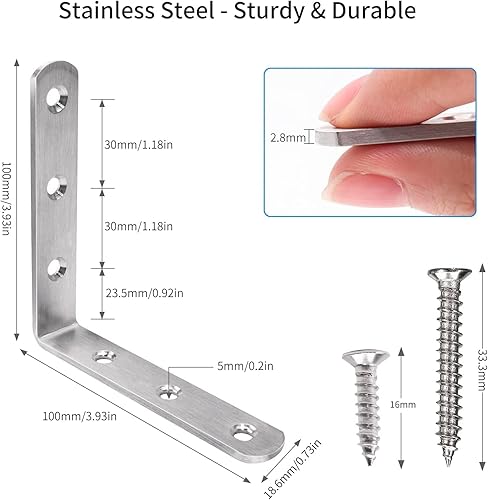 Miniatura 10 de YUMORE Soportes de estante de 6 x 6 pulgadas, paquete de 4 soportes de estante negros en L resistentes, soportes de soporte de metal premium para