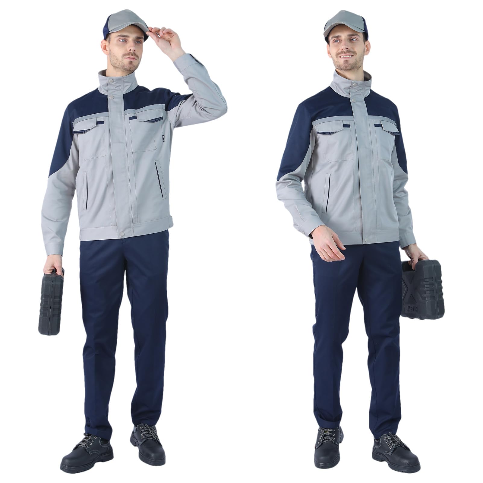 2 pezzi abbigliamento da lavoro da uomo giacca a maniche lunghe e pantaloni abbigliamento da lavoro set per riparatori, costruttori, corrieri