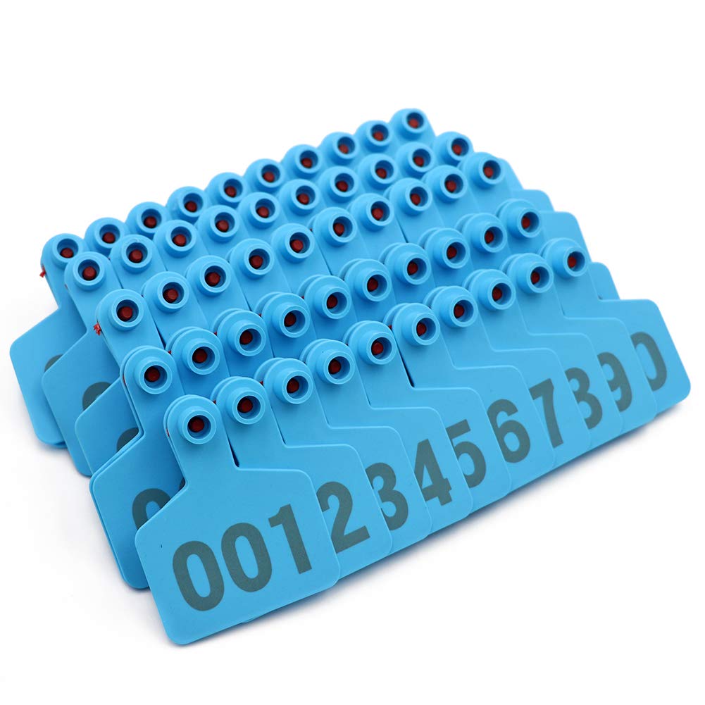 M.Z.A Etichette per Orecchio di bovini in plastica Etichette per Orecchie in plastica per Mucca Animale Capra di Pecora con Numero 001-100 (Blu)