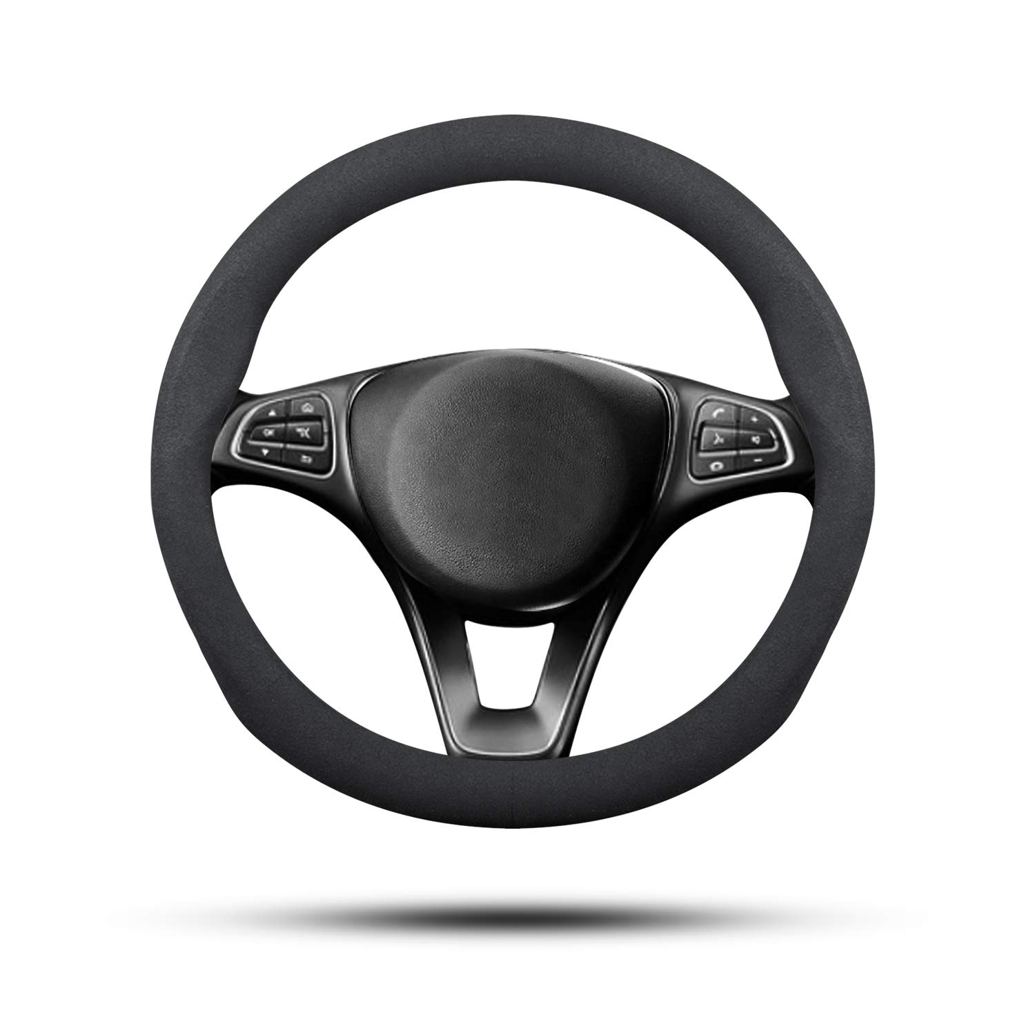 Ergocar Sportowy zamszowy aksamitny skórzany pokrowiec na kierownicę samochodu antypoślizgowy ochraniacz na kierownicę samochodu uniwersalny dla średnicy 38 cm (15 cali) (czarny)