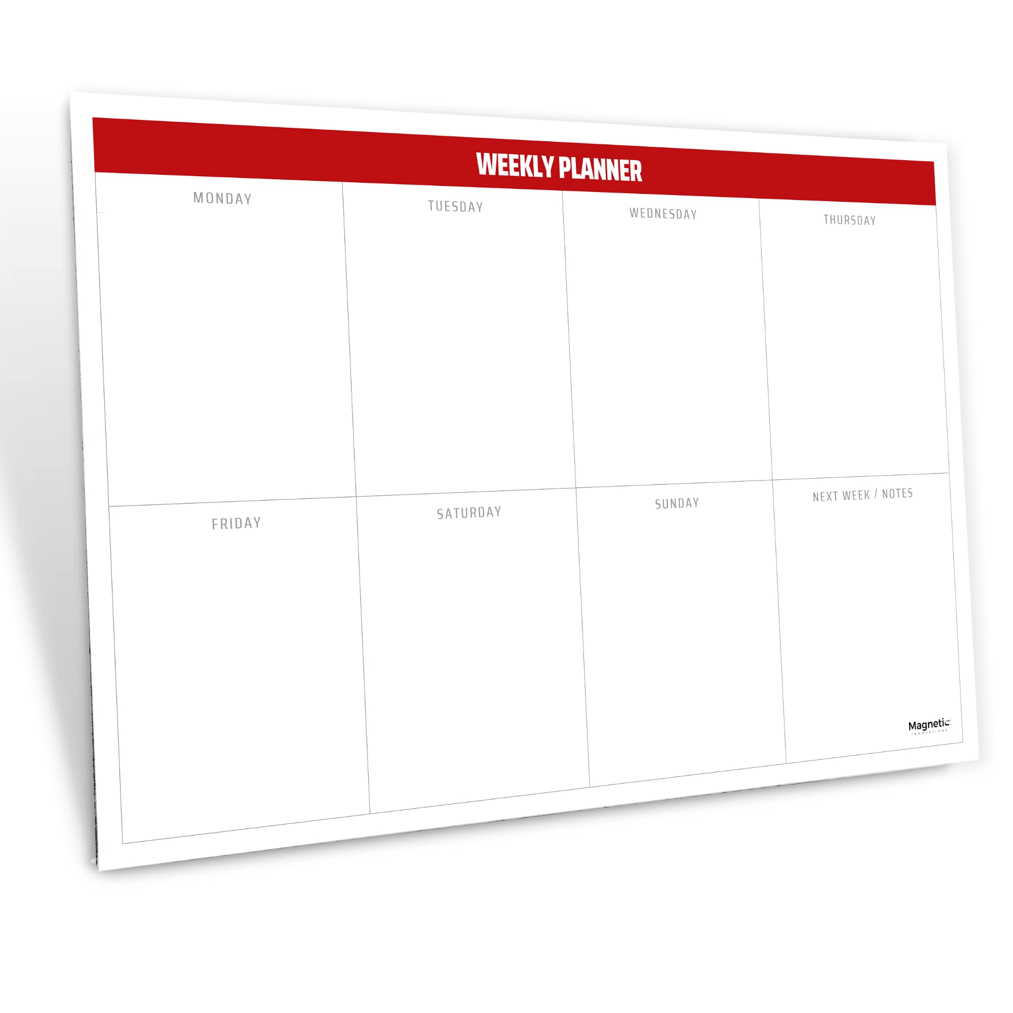Weekly Planner Notepad, Magnetic Backing for Fridge Mounting, 54 Sheets, 100gsm Paper, 17x25cm, Red