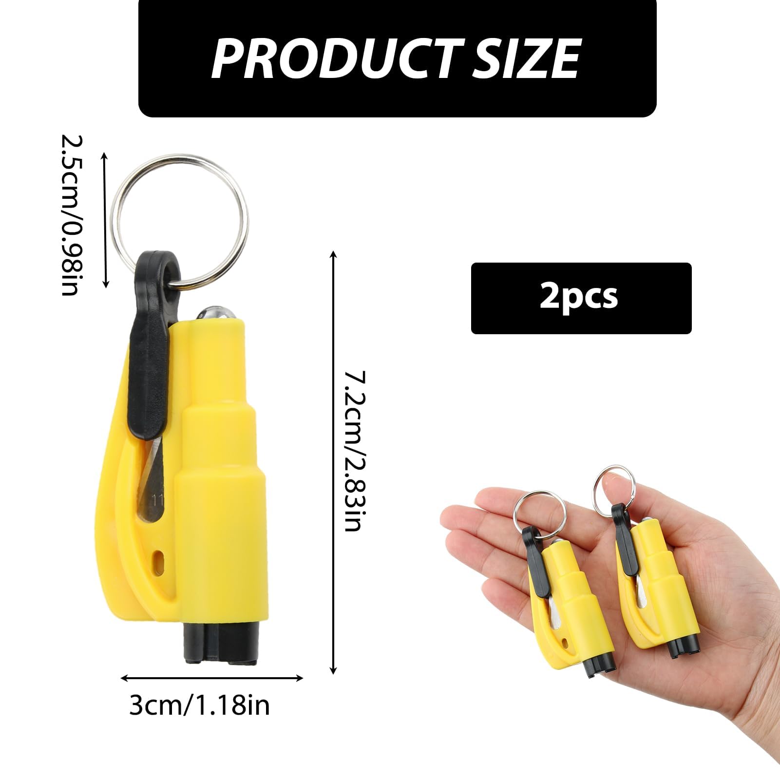 Kit De Survie Voiture 5 Outils 3-en-1 - Brise-vitre, Coupe-ceinture, Sifflet - Porte-clés De Sécurité Pour Urgence - 9