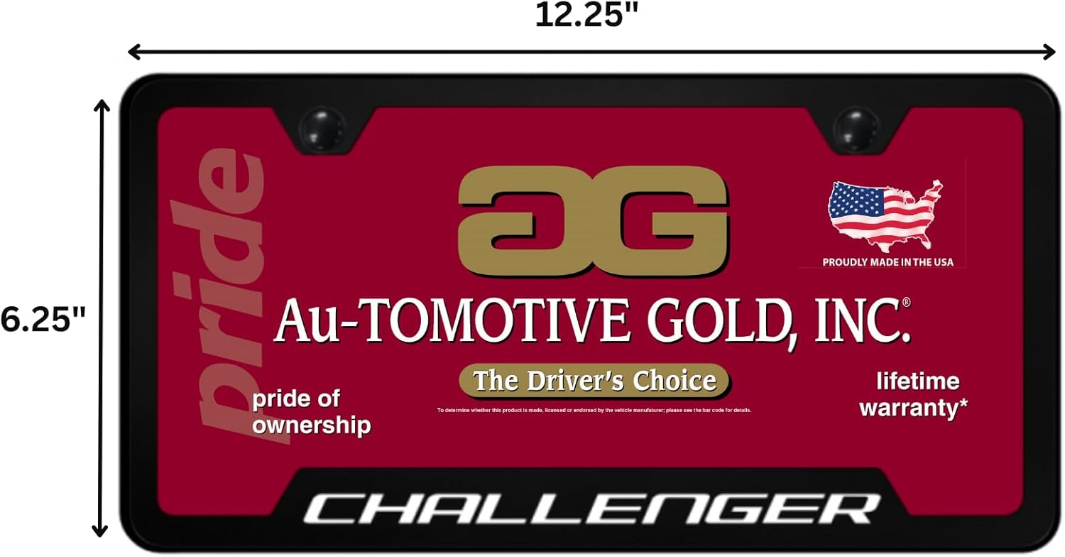 Au-TOMOTIVE GOLD, INC. Officially Licensed UV Print Logo on Black Polycarbonate License Notched Plate Frame for Challenger