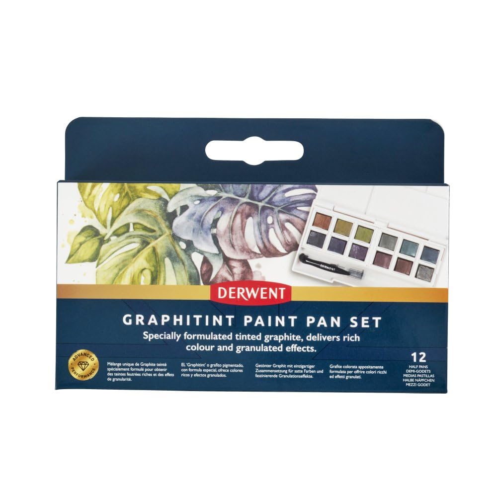 Derwent 2306242 - Set de Pastillas de Pintura Graphitint de Derwent, 12 Unidades, Tamaño de Media Cubeta, Solubles en Agua, Para Pintar Paisajes, Calidad Profesional, Tamaño de Viaje