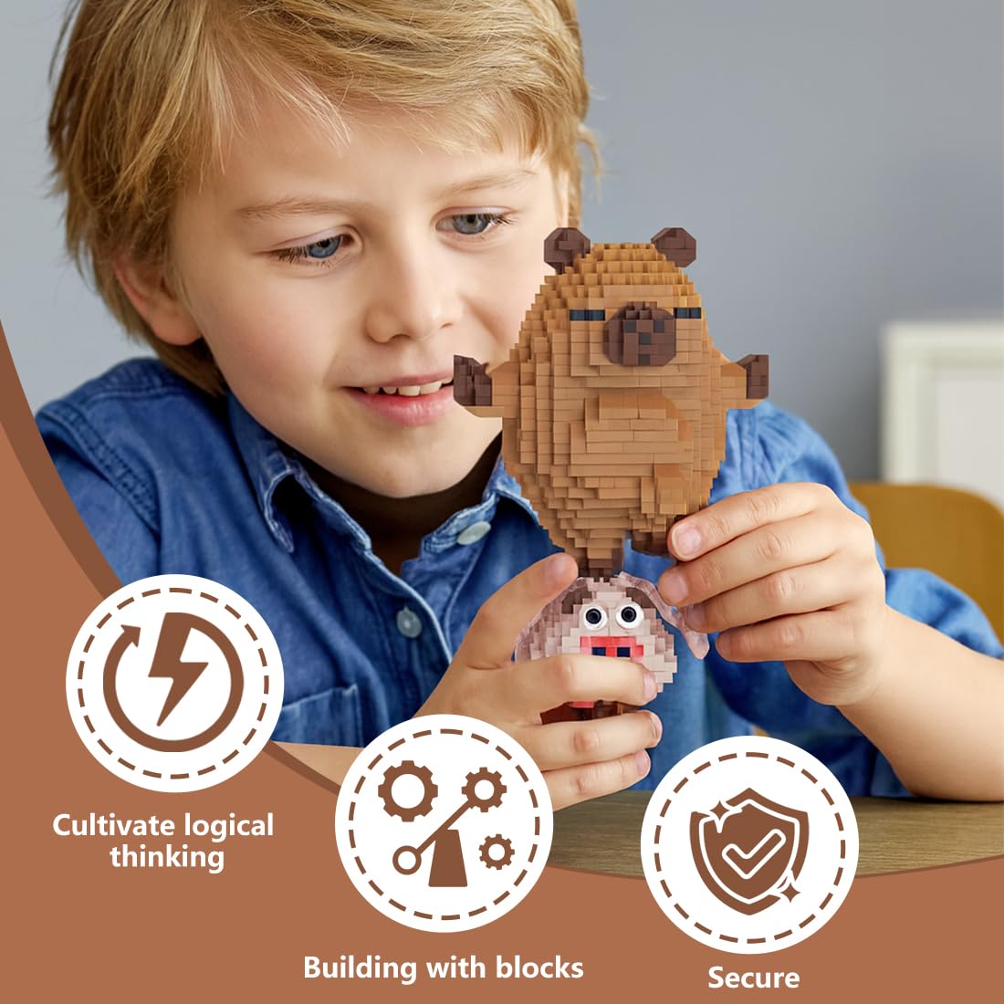YskerrigToy Capybara Mattoncini da Costruzione, Micro Costruzioni Animals Micro Blocchi Set 3D Puzzle Cartoni Animati Mini Building Set Animali Giocattolo da Costruire Regalo per Bambini Compleanno