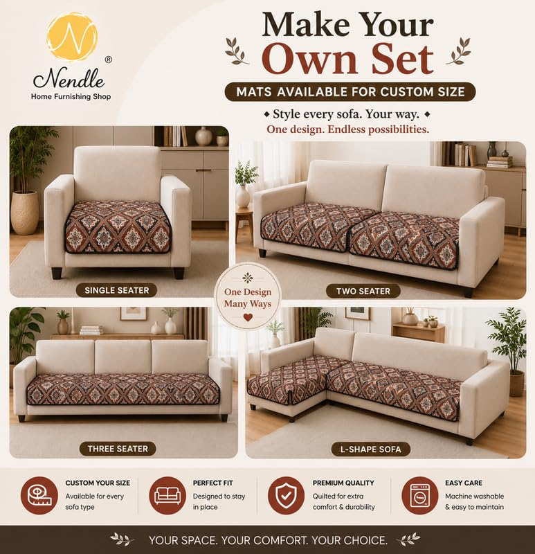 Image of Nendle Quilted Customisable Digital Printed Sofa Mat Cover with Fixed Seat Depth of 36 Inches | Premium Velvet Fabric Furniture Protector for Custom Fit