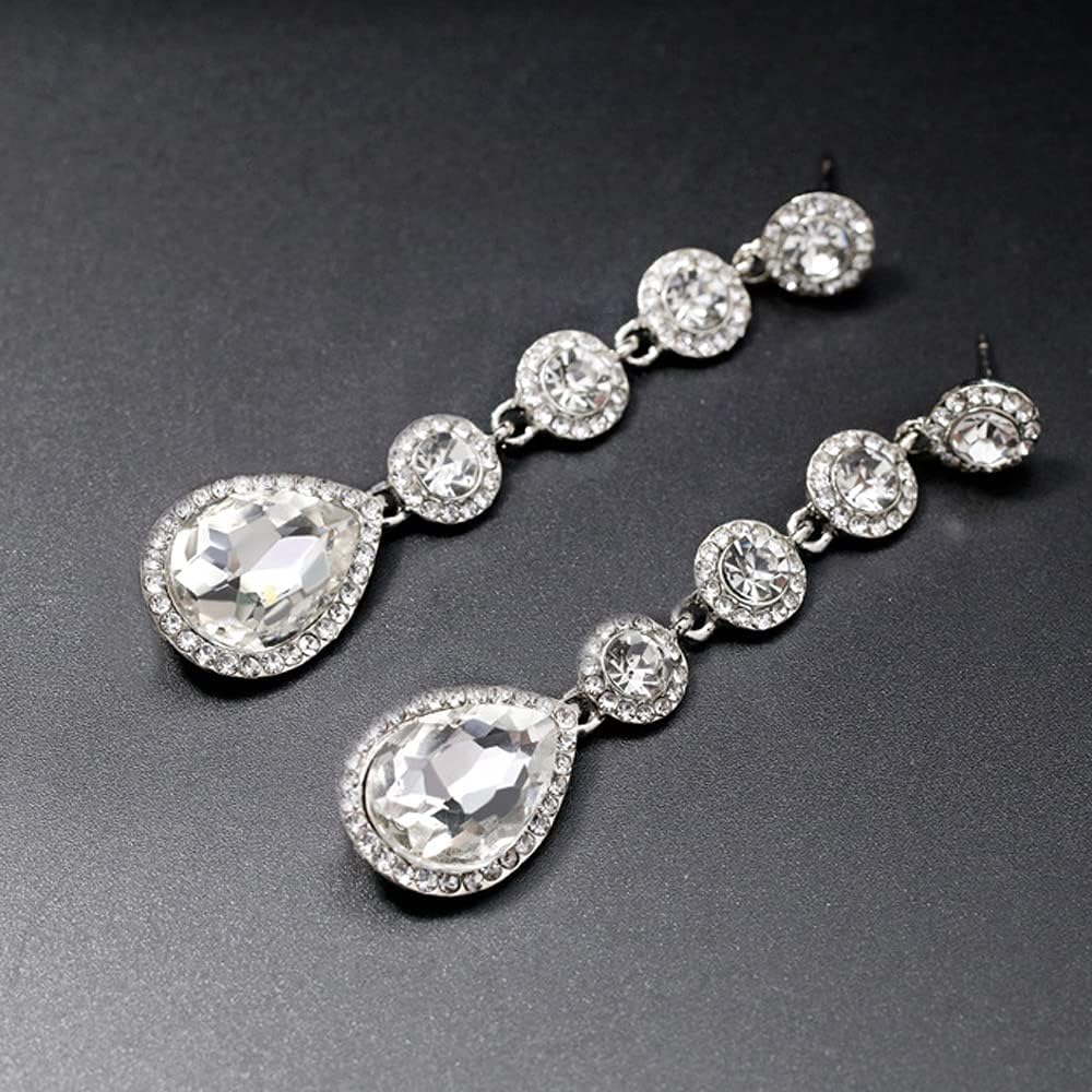 JWICOS Silver Bridal Long Drop Dangle Earrings for Brides Crystal Wedding Chandelier Teardrop Earrings for Women Prom Party - Image 4