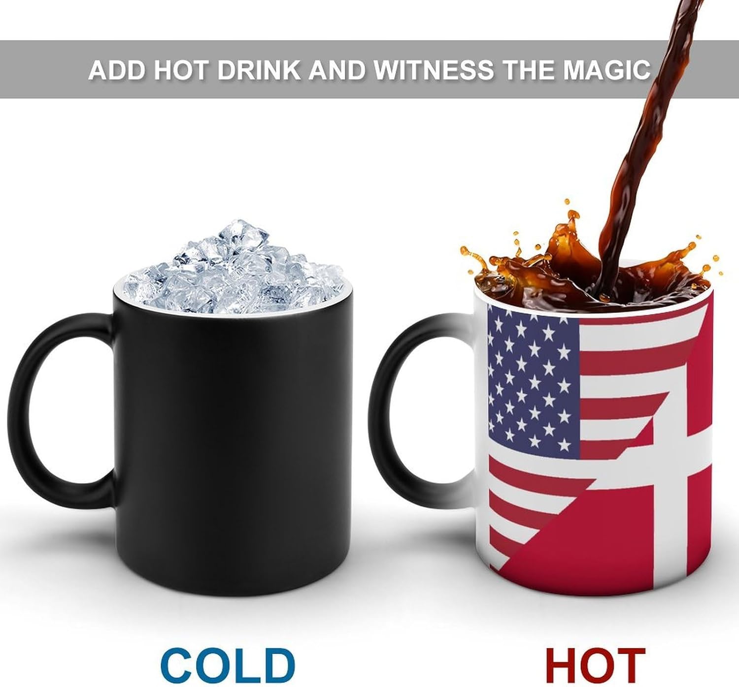 U.S. Denmark Flag Color Changing Mug Heated Ceramic Cup Heat Sensitive Coffee Mug Fun Gift