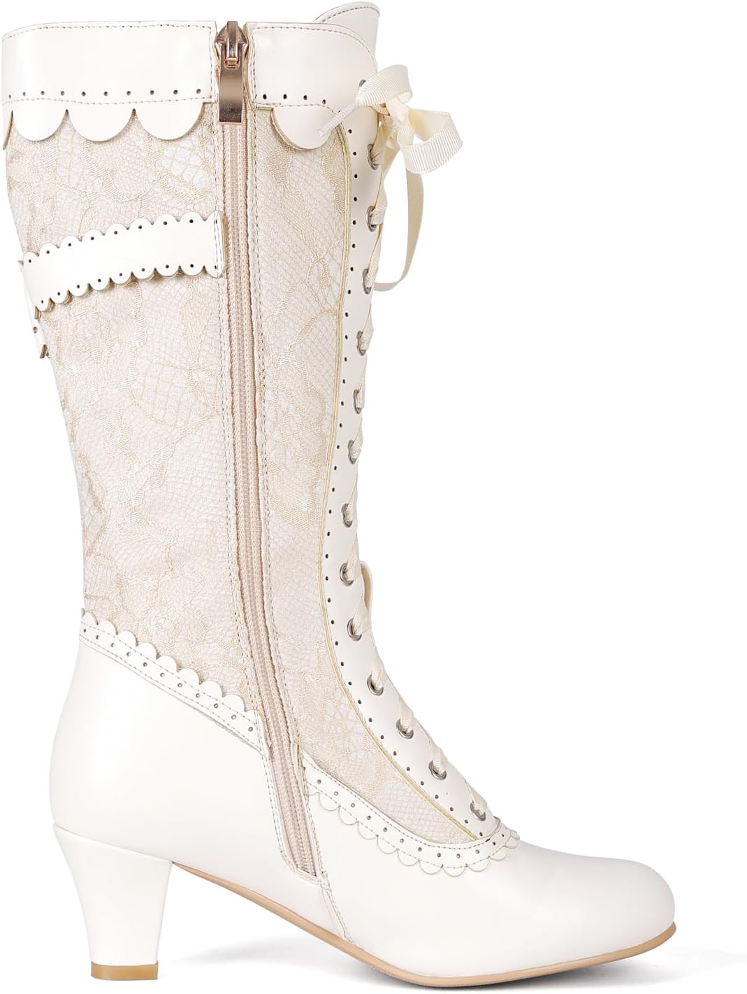 Women Vintage Victorian Boots Lace Bridal Brides Wedding Boots Mid Calf Zipper Costume Renaissance Mid Heel Dress Boots - Image 4