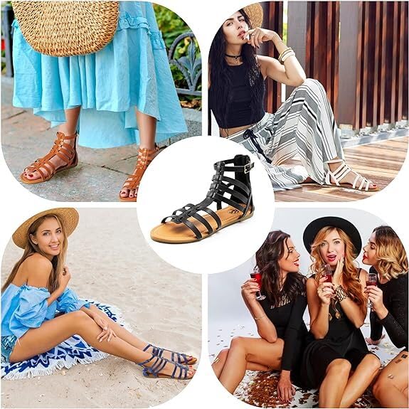 Trary Women's Sandal, Comfortable Gladiator Sandals Ankle Strap Flats Sandalias Para Mujer Beach Sandals Wide Width Open Toe Cross Strappy Sandals for Women Dressy Summer 6