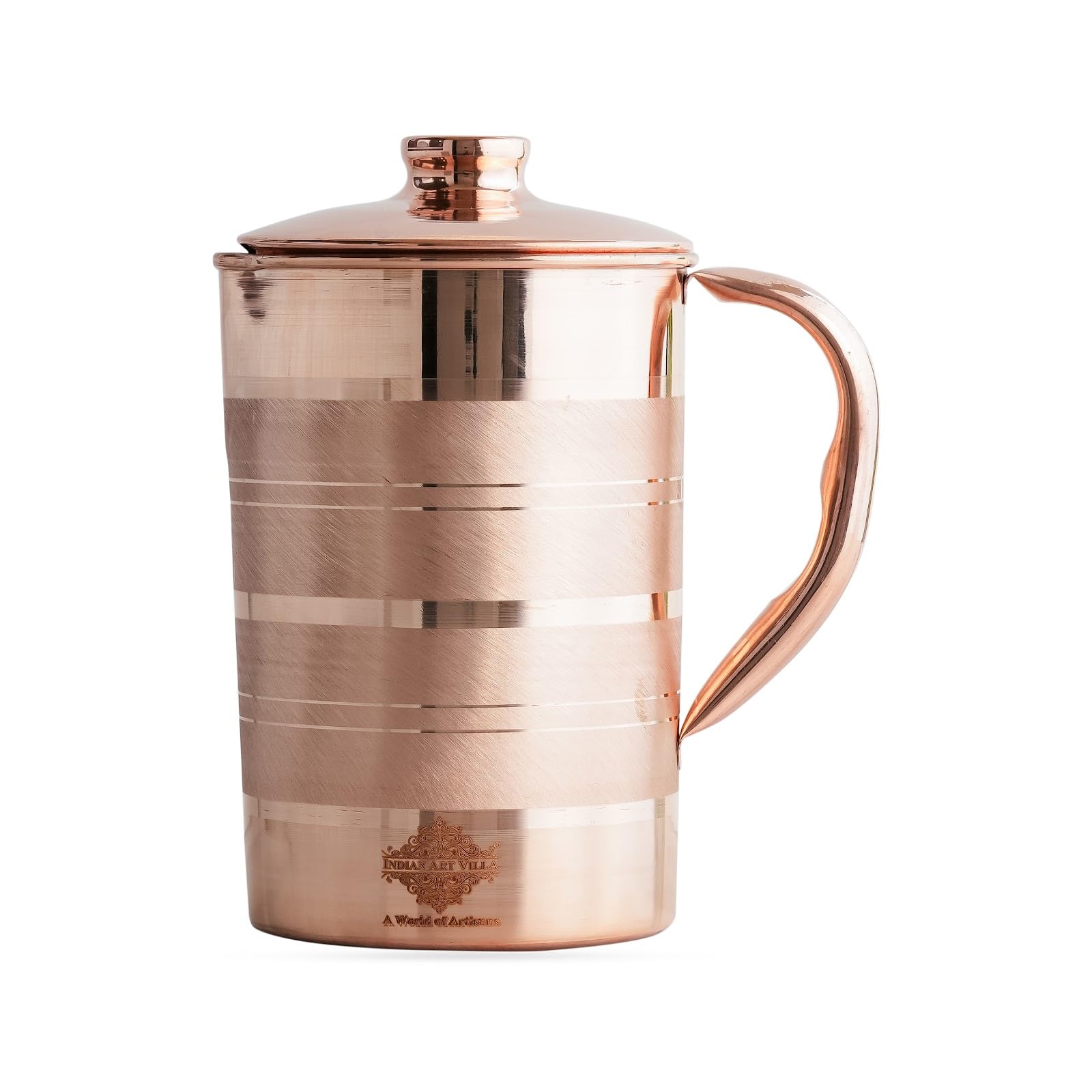 Indian Art Villa Copper Luxury Design Jug with Lid and Handle – 1650 ML, Water Jug with Ayurveda Health Benefits, Elegant Tableware for Home, Office & Gifting
