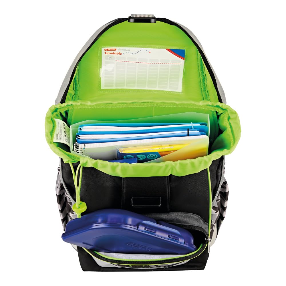 Herlitz Tornister Szkolny Light Camo Dragon | Dziecięcy Organizer Dla Ucznia Dzieci | Sztywne Plecy | Unisex | Szkolna Torba na Plecy | Pojemny Wytrzymały Plecak na Przybory Szkolne