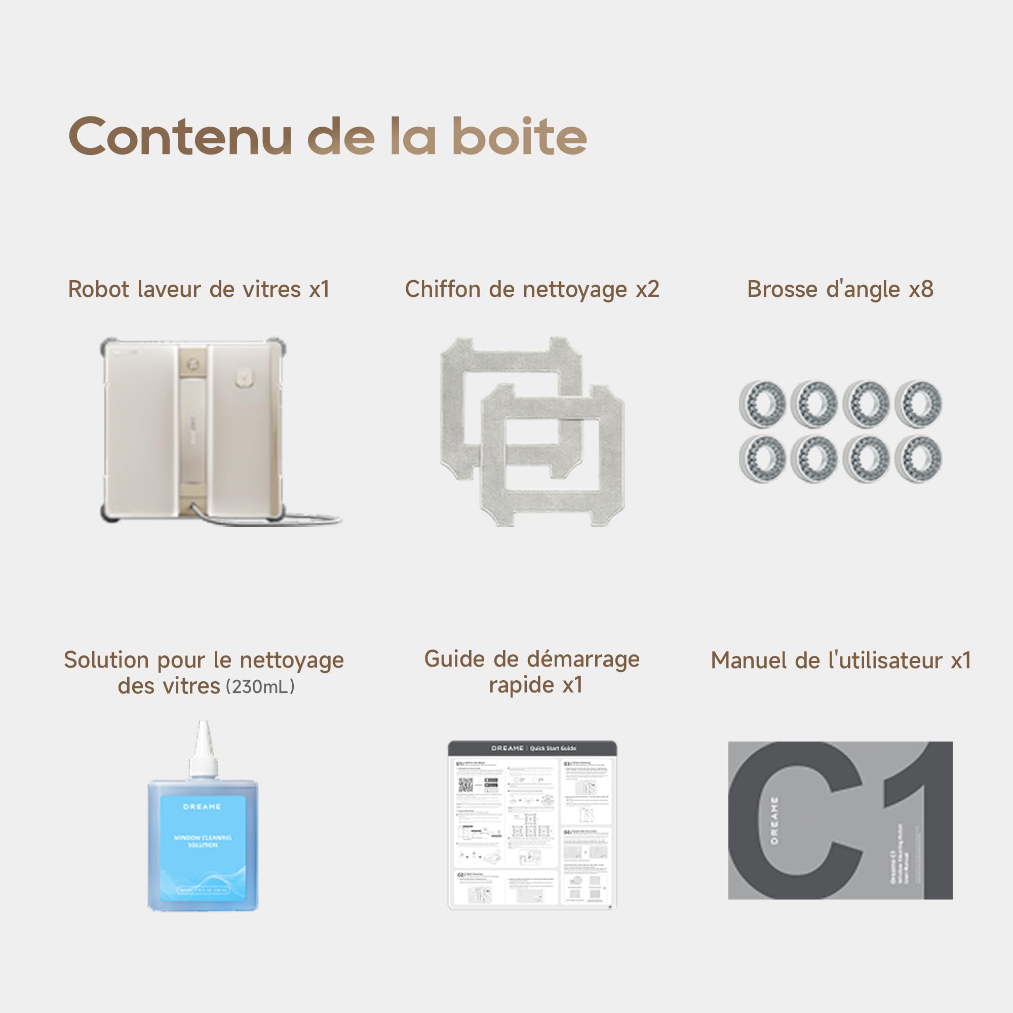 dreame C1 Robot Laveur de Vitres, Puissance d'Aspiration de 5 500 Pa, Protection et Sécurité Fiables, Technologie CornerClean, Nettoyage Humide Minutieux, Technologie à Double Jet