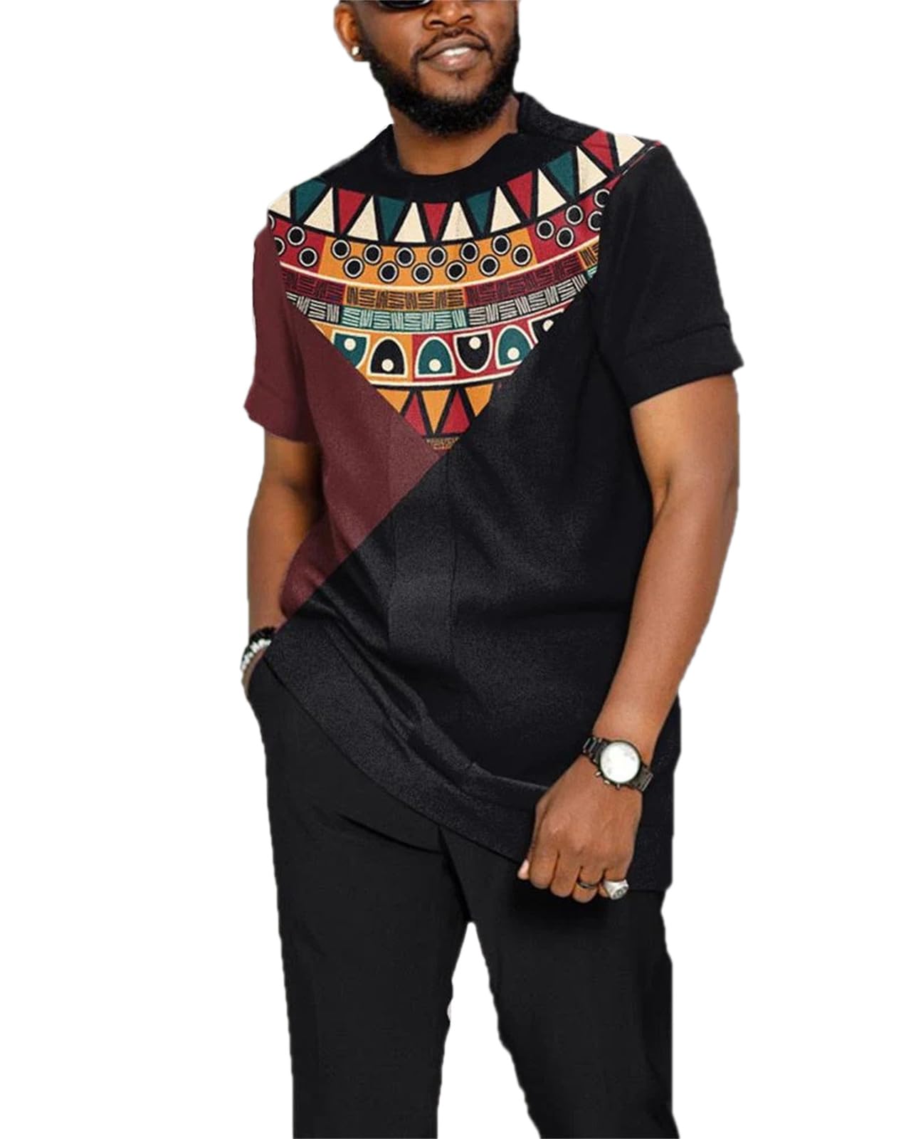 Keepmore Men's # 7 Summer African Dashiki Tracksuit 3D Printed T-Shirt And Jogger Pants Set Casual Sport Suit